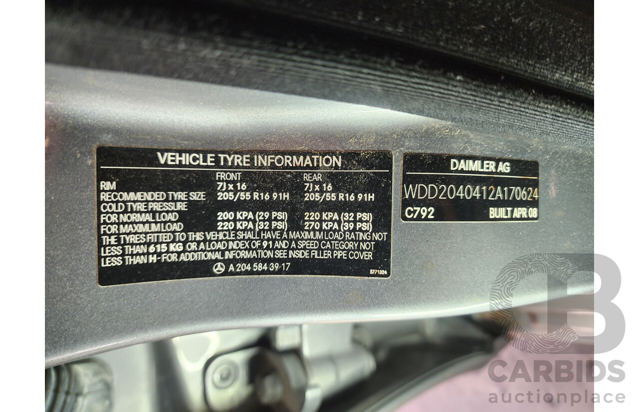 4/2008 Mercedes-Benz C200 Kompressor Classic W204 4d Sedan Grey 1.8L