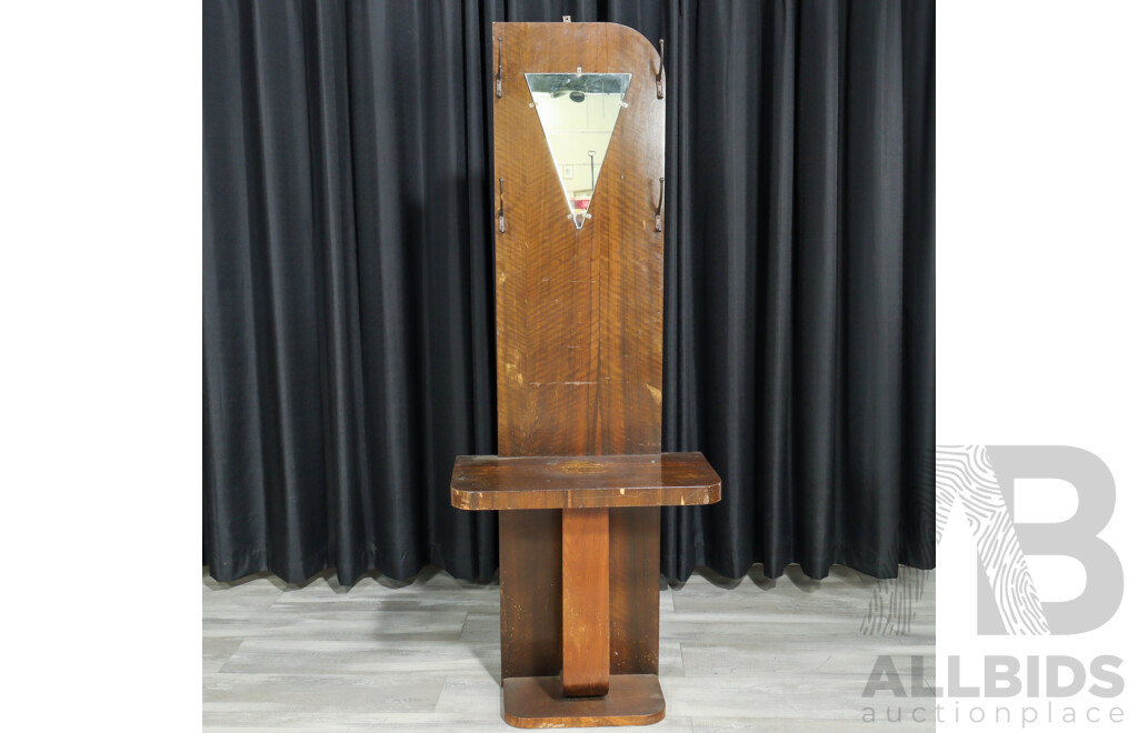 Art Deco Style Hall Stand with Mirror and Coat Hooks