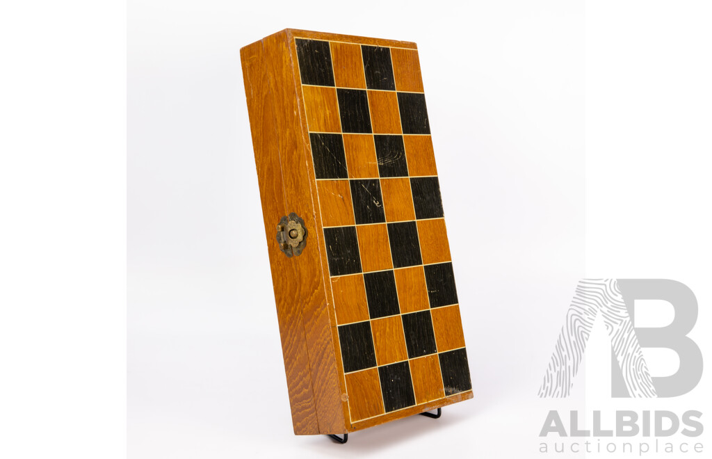 Vintage Chess Set in Folding Case with Full Set Carved & Dyed Ivory Pieces