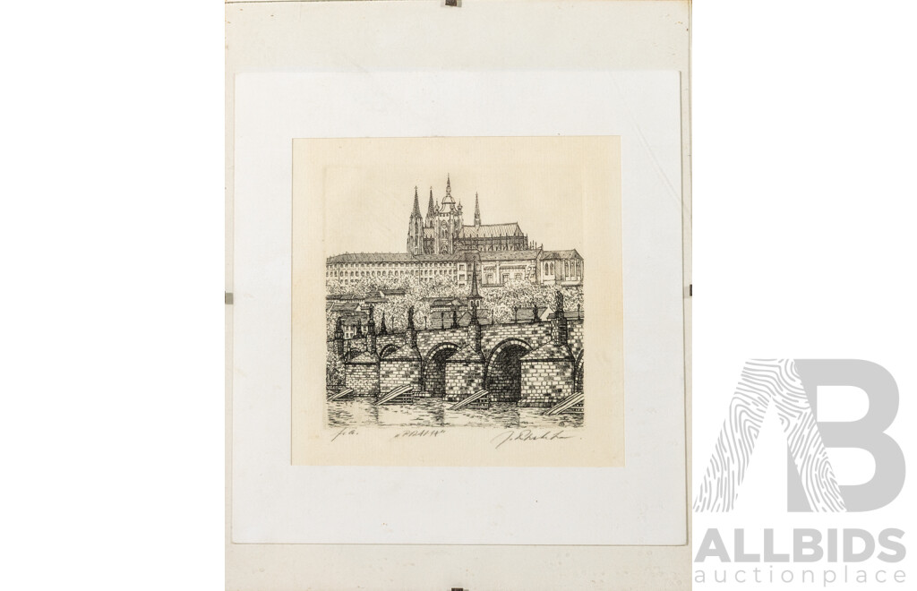 Artist Unknown, (20th Century), Prague, Vintage Etching & Four Steel Engraving Prints, 24 x 33 cm (largest sheets) (5)