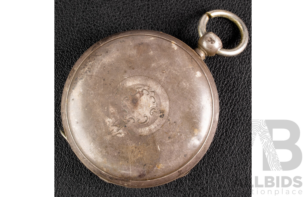 Antique W Welqurn Jamestown Sterling Silver 50mm Pocket Watch, London 1883, 107.11 Grams