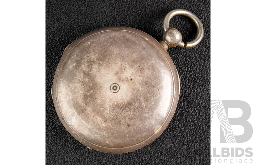 Antique W Welqurn Jamestown Sterling Silver 50mm Pocket Watch, London 1883, 107.11 Grams