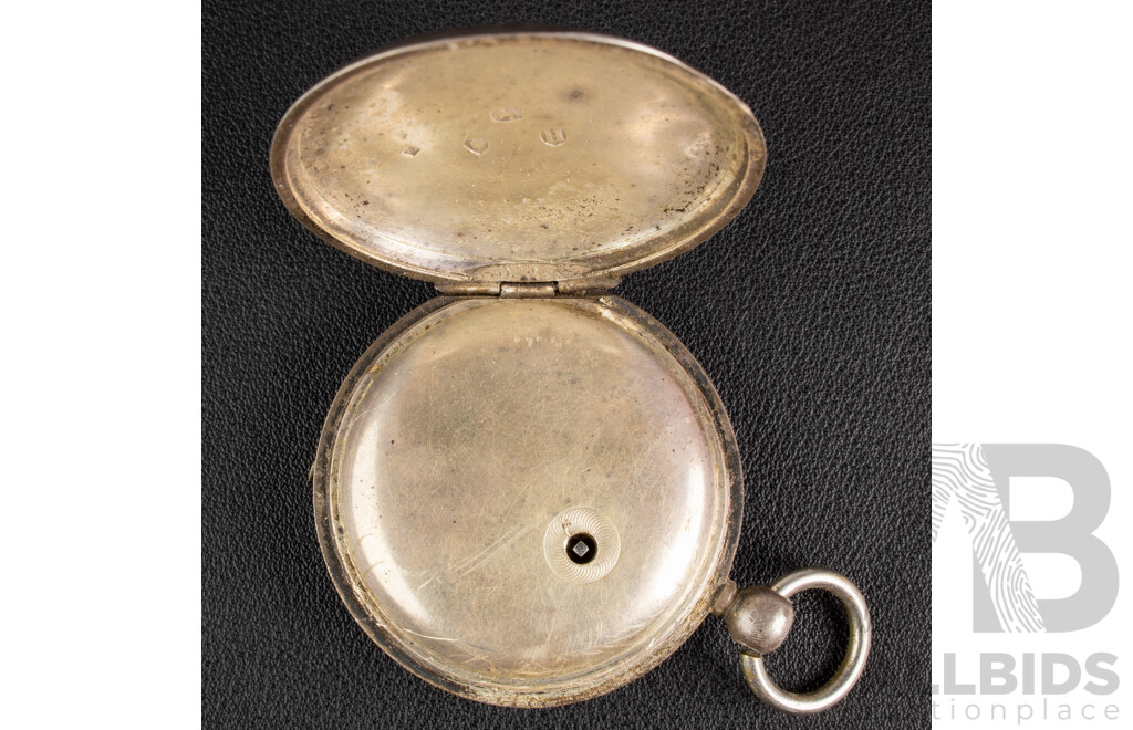Antique W Welqurn Jamestown Sterling Silver 50mm Pocket Watch, London 1883, 107.11 Grams