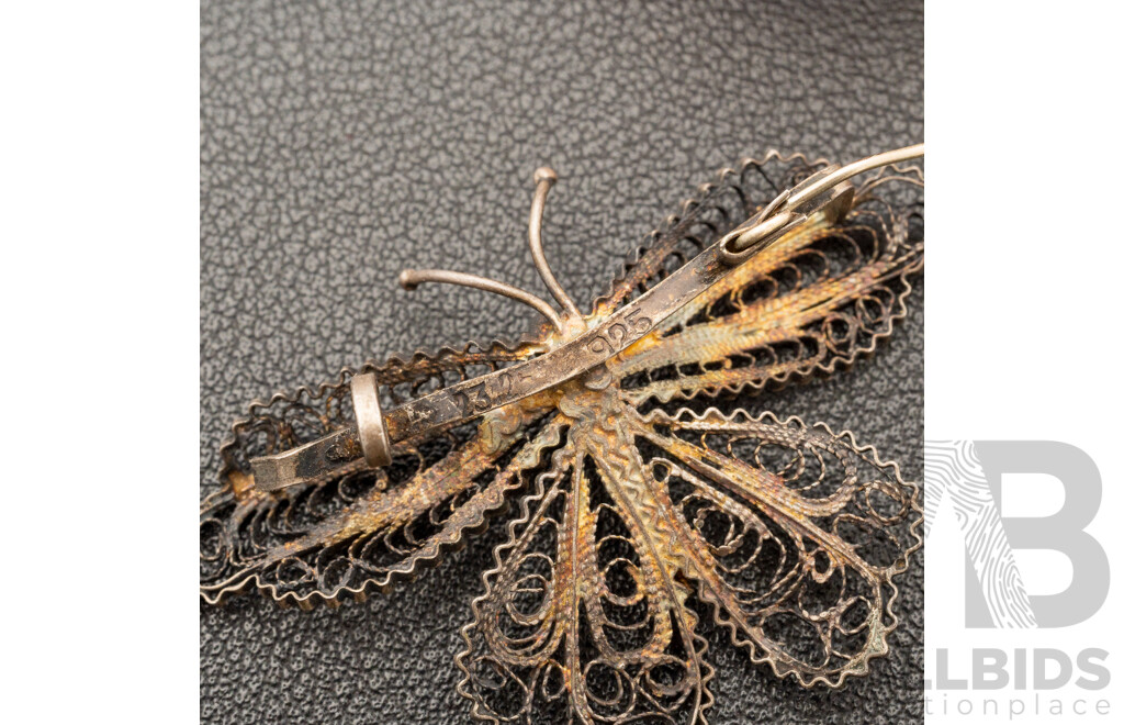 Collection of (3) Vintage Sterling Silver Brooches and Victoria Cufflinks