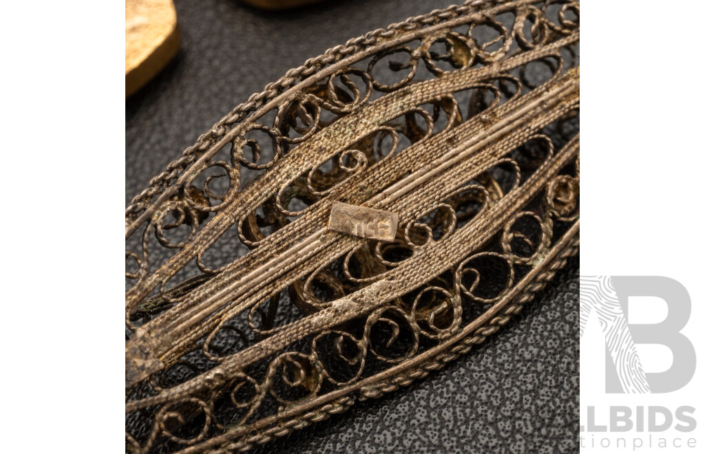 Collection of (3) Vintage Sterling Silver Brooches and Victoria Cufflinks