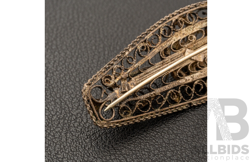 Collection of (3) Vintage Sterling Silver Brooches and Victoria Cufflinks