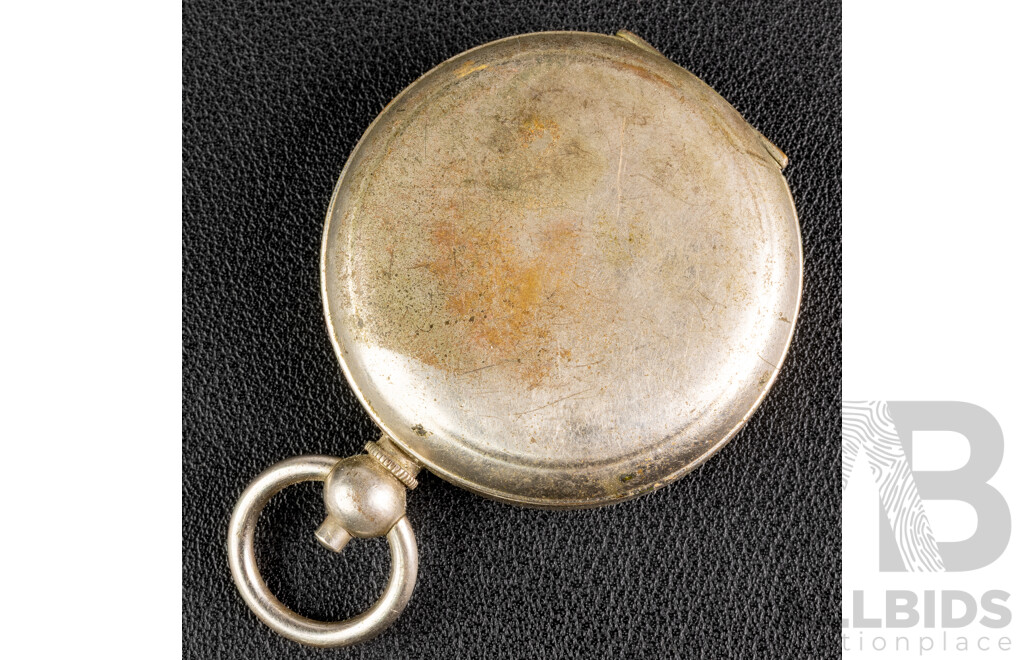Vintage Pocket Compass Early 20th Century, Silver Tone, 45mm