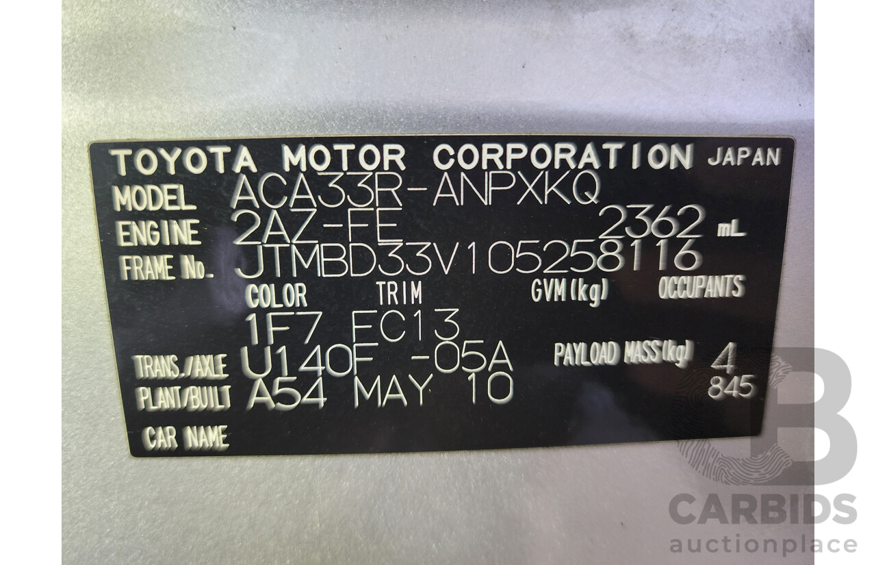 6/2010 Toyota Rav4 CV (4x4) ACA33R 08 UPGRADE 4d Wagon Silver 2.4L