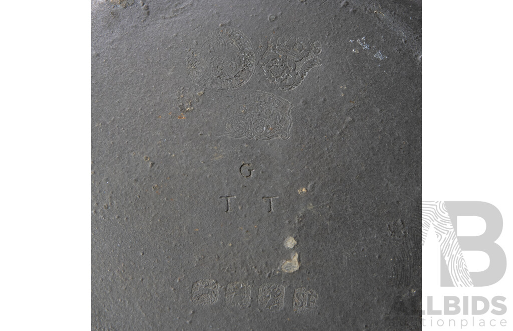 Antique Burford & Green Pewter Charger, Ten Pewter Plates by Samuel Ellis & Others, Set Four Antique Pewter Spoons, All Mid to Late 1700s, Also Three Books Regarding Pewter