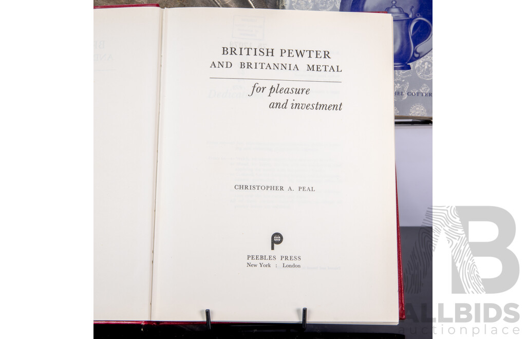 Antique Burford & Green Pewter Charger, Ten Pewter Plates by Samuel Ellis & Others, Set Four Antique Pewter Spoons, All Mid to Late 1700s, Also Three Books Regarding Pewter