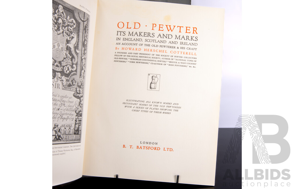 Antique Burford & Green Pewter Charger, Ten Pewter Plates by Samuel Ellis & Others, Set Four Antique Pewter Spoons, All Mid to Late 1700s, Also Three Books Regarding Pewter