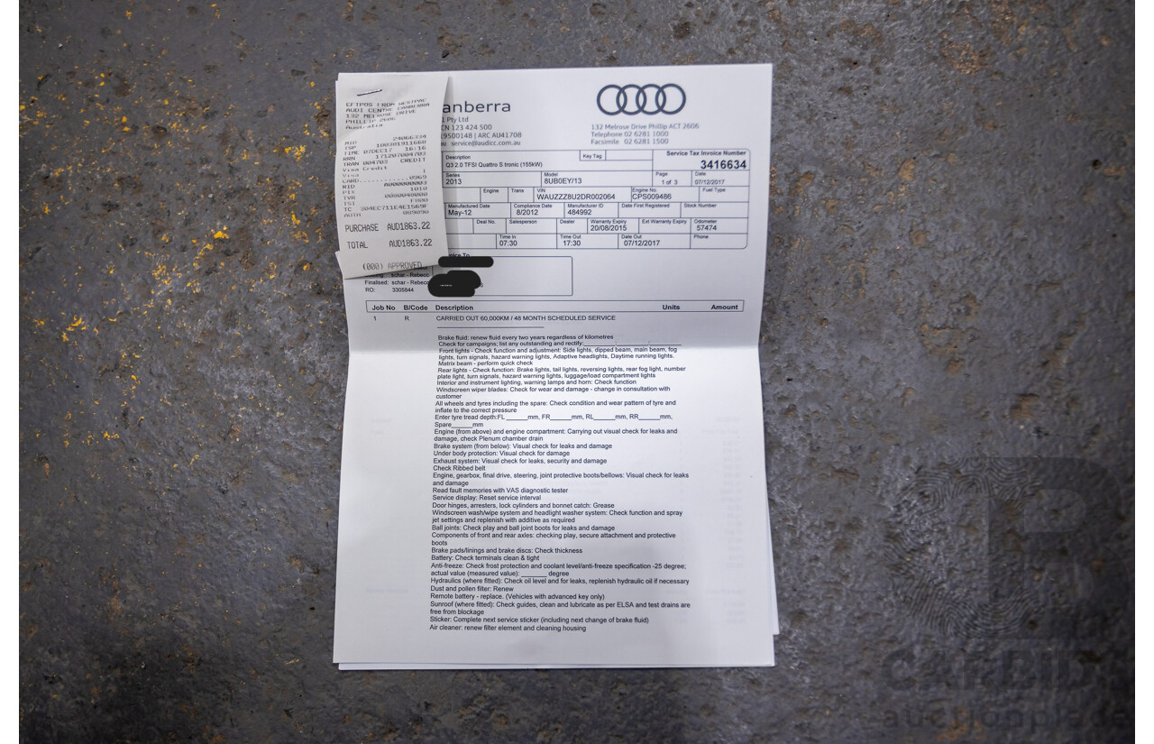 8/2012 Audi Q3 2.0 TFSI Quattro (AWD) 8U 4d Wagon Brilliant Black Turbo 2.0L - 155kw Version