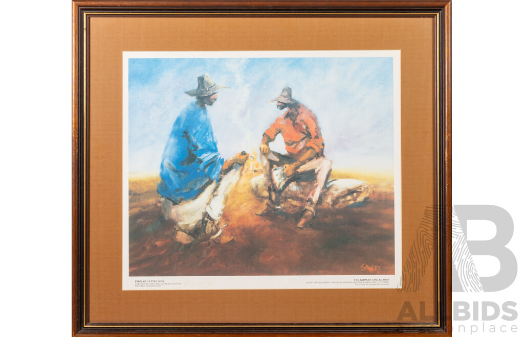 Hugh Sawrey, (20th Century, Australian, 1919-1999), Kidman Cattle & Kidman Cattle Men, Pair of Quality Reproduction Prints From Original Oils on Canvas, 59 x 66 cm (frames) (2)
