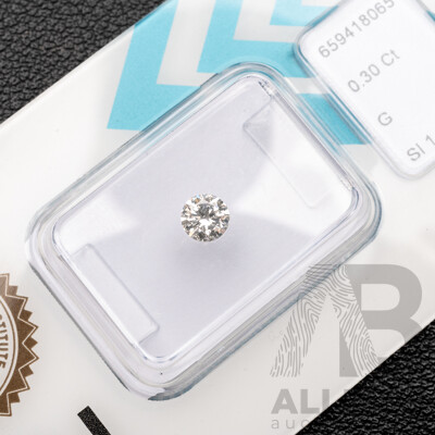 Diamond, Natural Unset Round Brilliant Cut, G/SI1, with IGI Certificate, 0.30ct