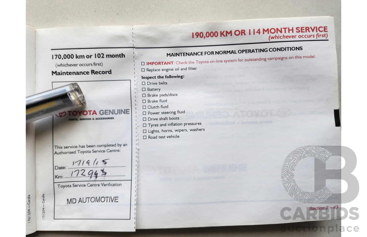 12/2005 Toyota Corolla Ascent ZZE122R 4d Sedan Silver 1.8L