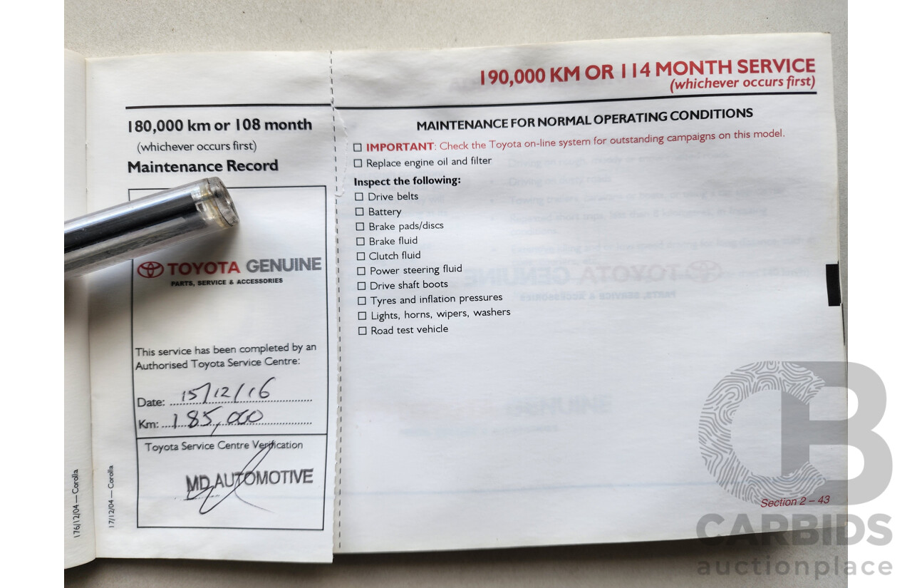 12/2005 Toyota Corolla Ascent ZZE122R 4d Sedan Silver 1.8L