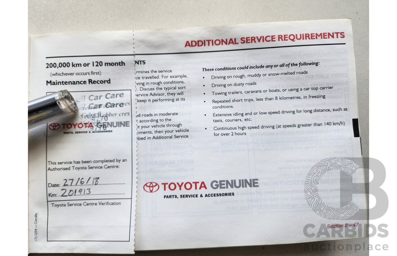 12/2005 Toyota Corolla Ascent ZZE122R 4d Sedan Silver 1.8L