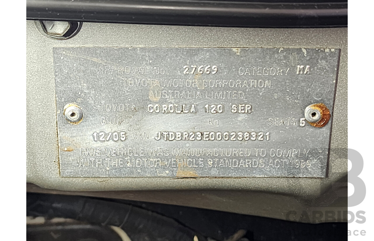 12/2005 Toyota Corolla Ascent ZZE122R 4d Sedan Silver 1.8L