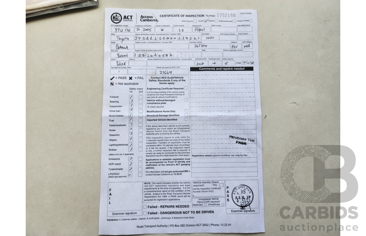 12/2005 Toyota Corolla Ascent ZZE122R 4d Sedan Silver 1.8L