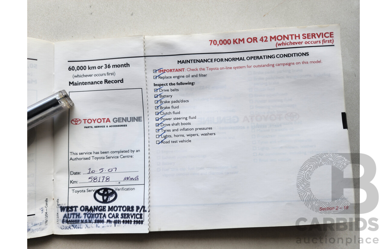 12/2005 Toyota Corolla Ascent ZZE122R 4d Sedan Silver 1.8L