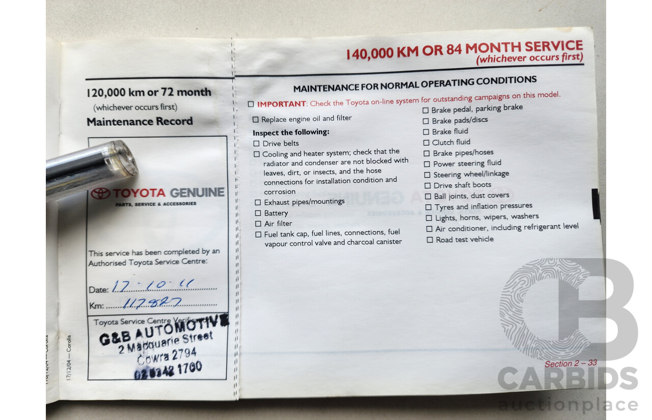 12/2005 Toyota Corolla Ascent ZZE122R 4d Sedan Silver 1.8L