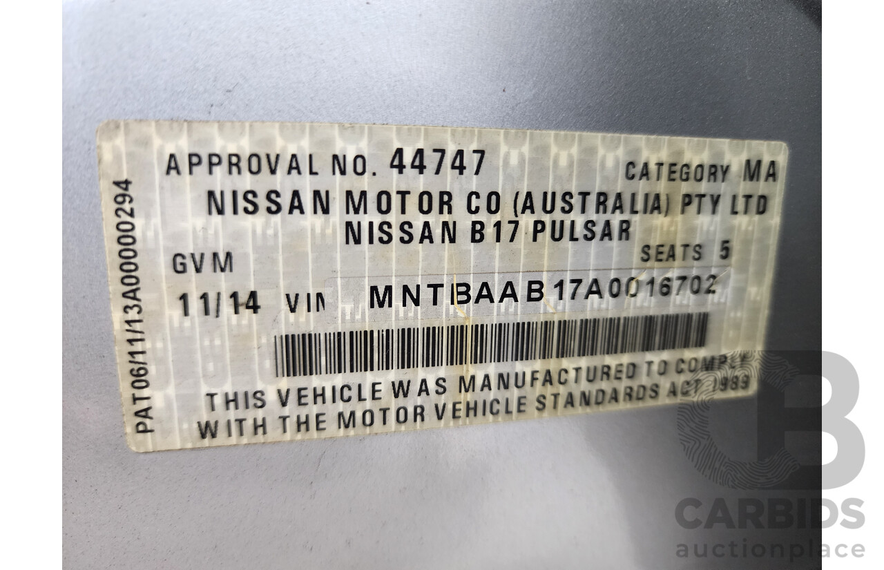 11/2014 Nissan Pulsar ST B17 4d Sedan Silver 1.8L