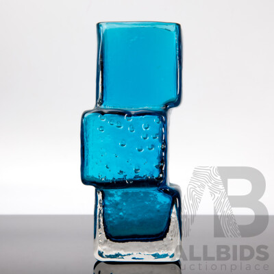 Mid Century Drunken Bricklayer Vase by Geoffrey Baxter for Whitefriars in Kingfisher Blue