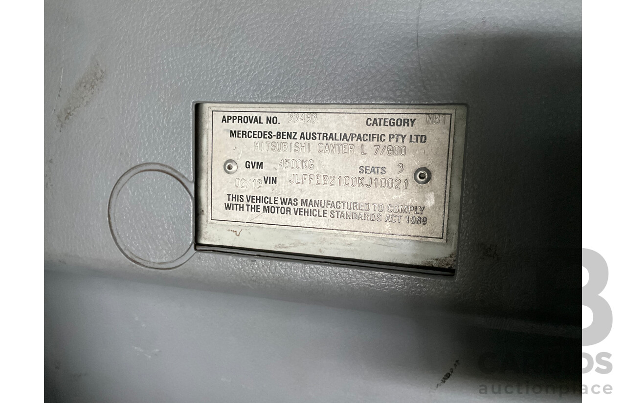 02/2013 Mitsubishi Fuso Canter 515 4.5 (MWB) 4x2 FE C/Chas White Turbo Diesel 3.0L