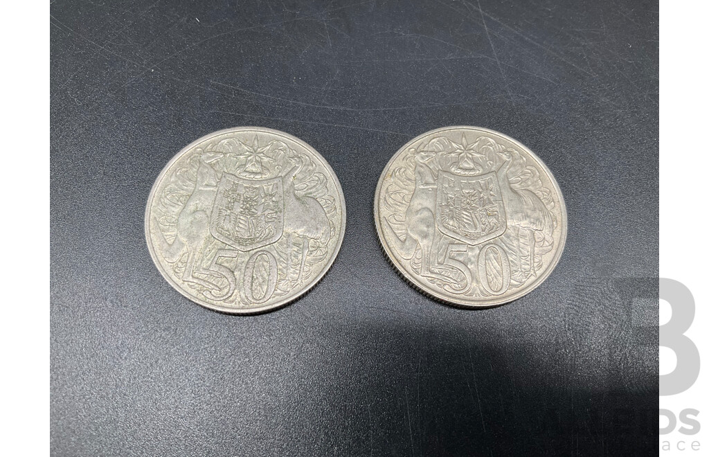 Australian 50c Coins Collection 1966-2005, Including 1966 Round Coins and More - Lot of 15