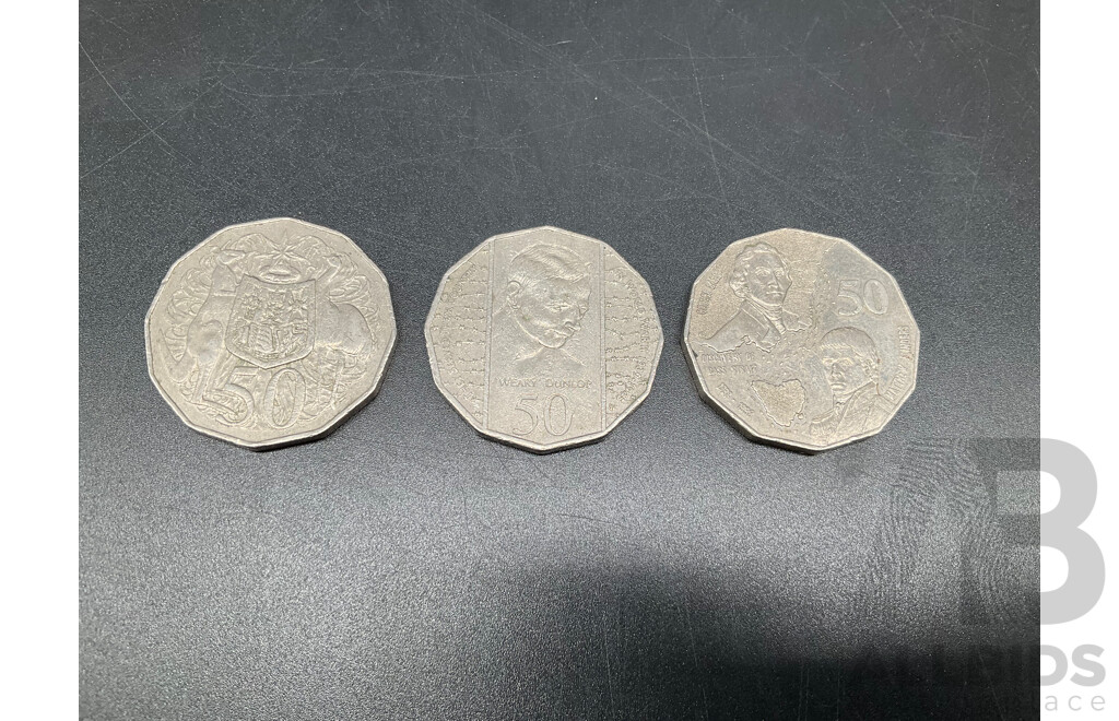 Australian 50c Coins Collection 1966-2005, Including 1966 Round Coins and More - Lot of 15