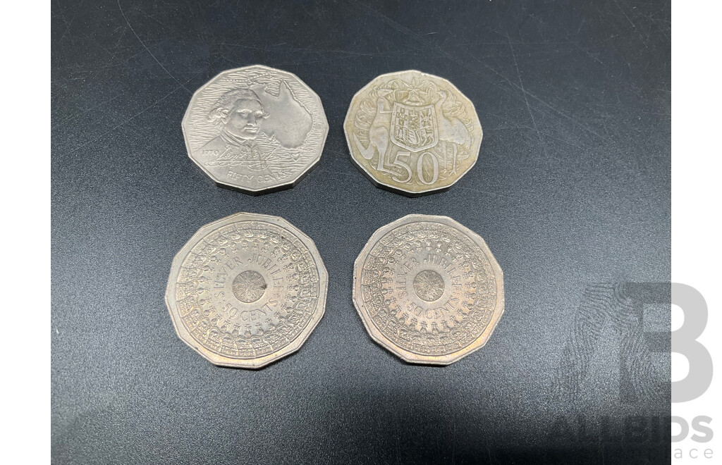 Australian 50c Coins Collection 1966-2005, Including 1966 Round Coins and More - Lot of 15
