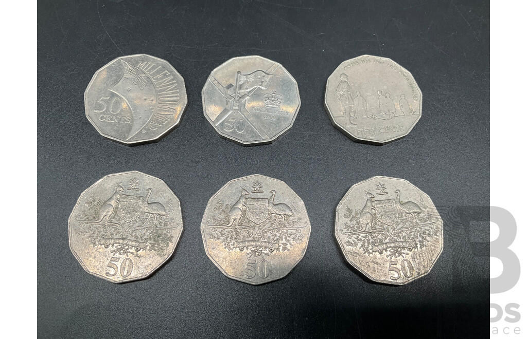 Australian 50c Coins Collection 1966-2005, Including 1966 Round Coins and More - Lot of 15