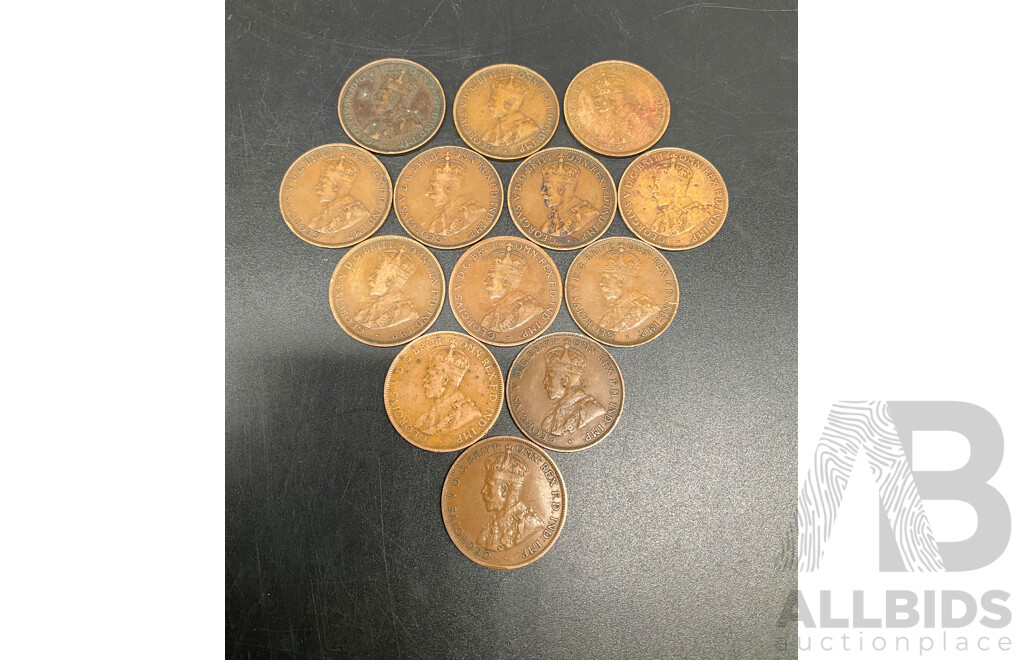 Collection of Australian ONE PENNY Coins, Consecutive Order of 1912-1924, 1926-1927, 1932-1936 - Lot of 21