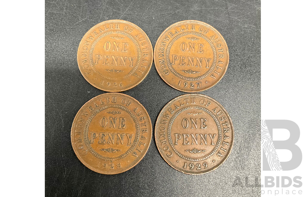 Collection of Australian ONE PENNY Coins, Consecutive Order of 1912-1924, 1926-1927, 1932-1936 - Lot of 21