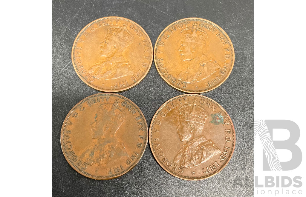 Collection of Australian ONE PENNY Coins, Consecutive Order of 1912-1924, 1926-1927, 1932-1936 - Lot of 21