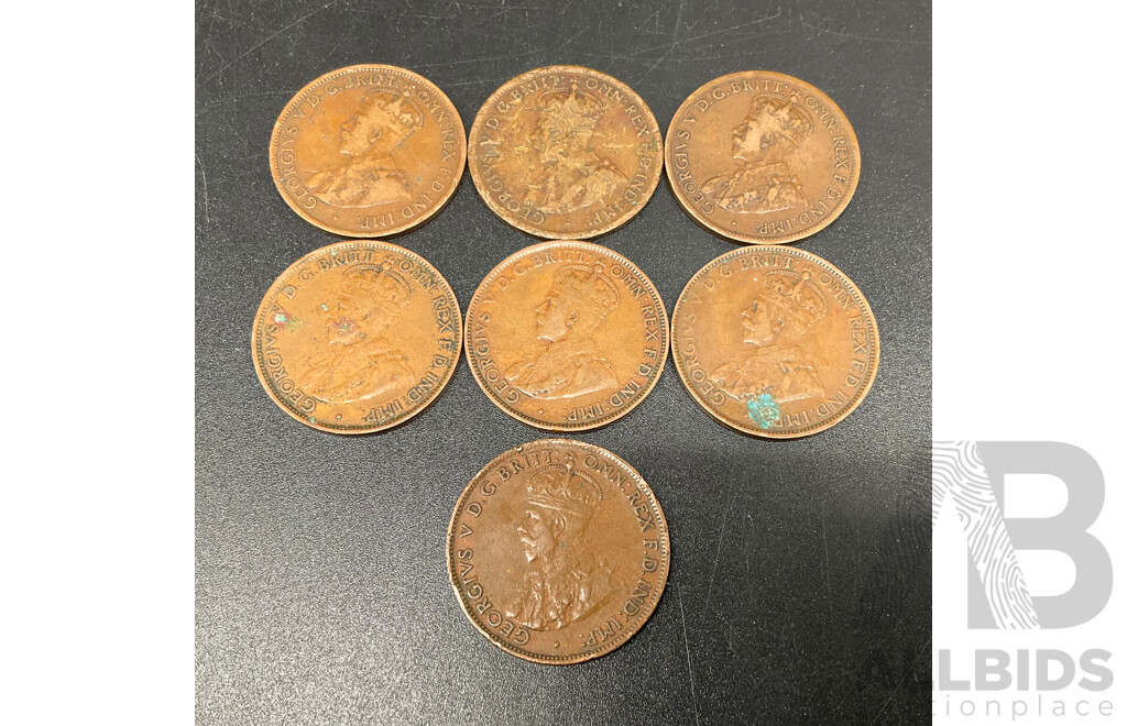 Collection of Australian ONE PENNY Coins - Consecutive Order of 1931-1935, 1948 & 1964, Australian ONE HALF PENNY Coins - Dated Between 1920-1939 - Lot of 23