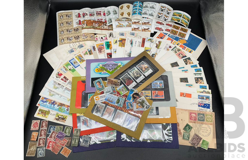 Collection of Australian and International Mint and Cancelled Stamps, Predecimal and Decimal Stamps