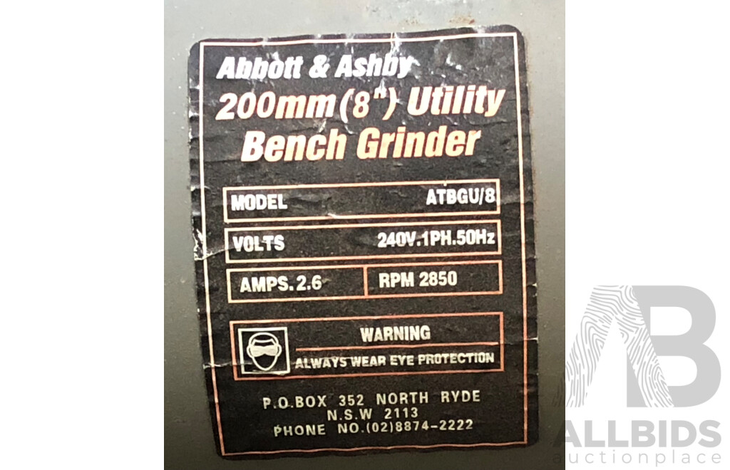 Abbott & Ashby 200mnm Utility Bench Grinder and Custom Built Bench