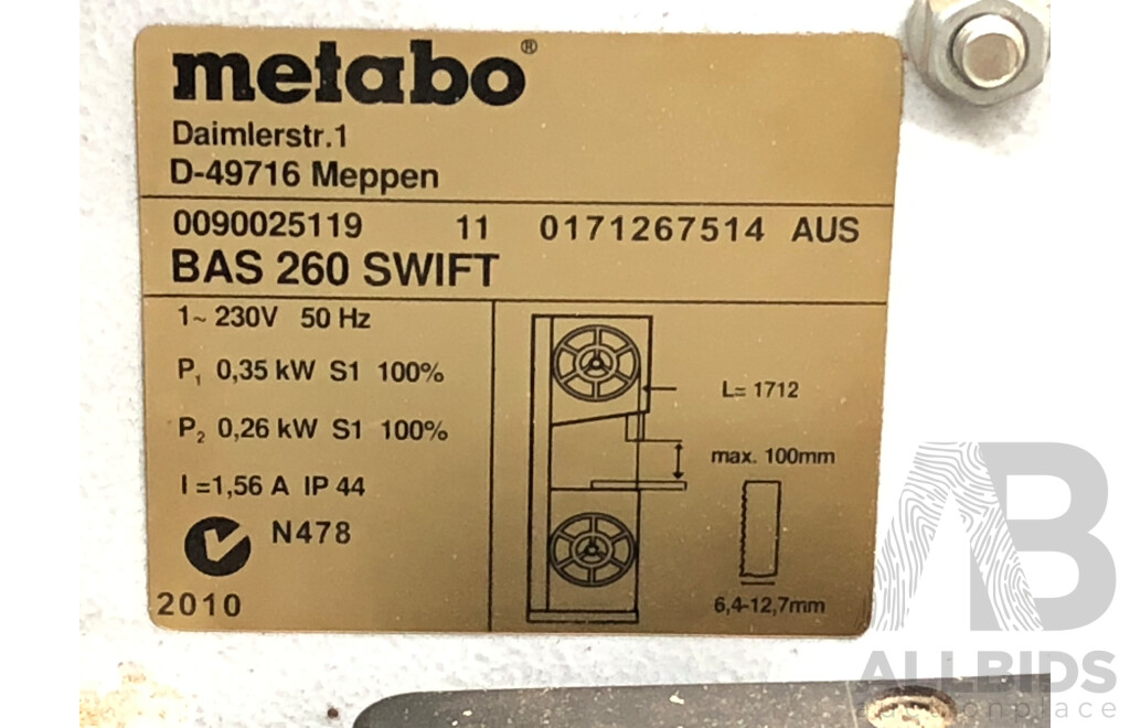 Metabo BAS 260 Swift Band Saw with Custom Built Mobile Stand