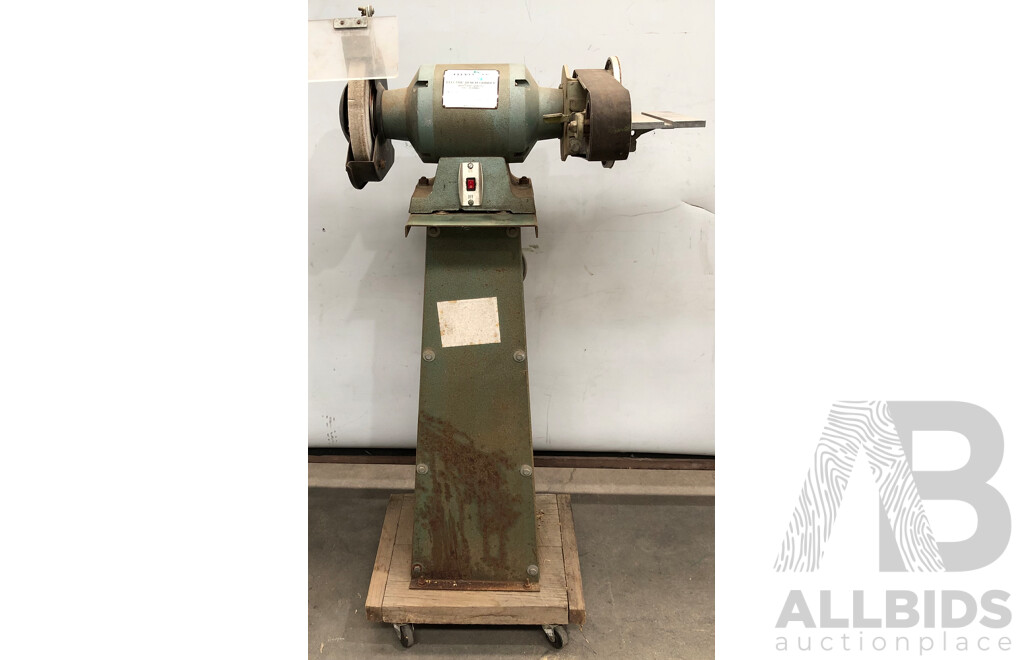 Glentanner 200mm Bench Grinder on Pedestal Stand with Custom Built Mobile Base