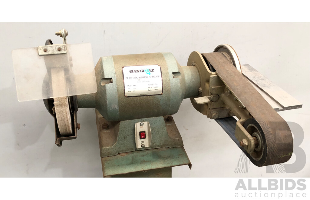Glentanner 200mm Bench Grinder on Pedestal Stand with Custom Built Mobile Base