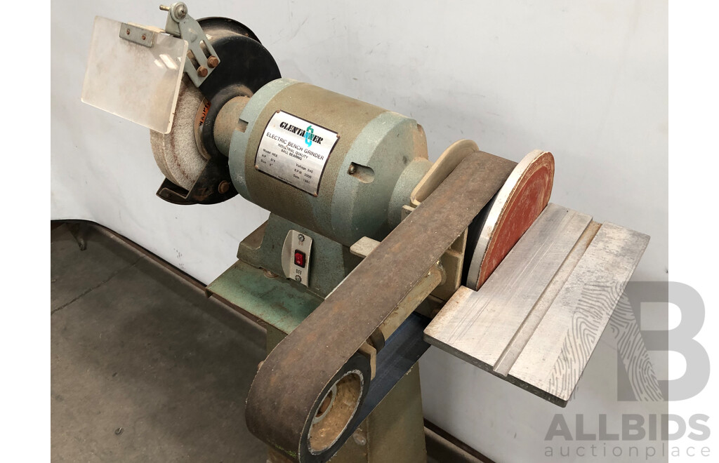 Glentanner 200mm Bench Grinder on Pedestal Stand with Custom Built Mobile Base