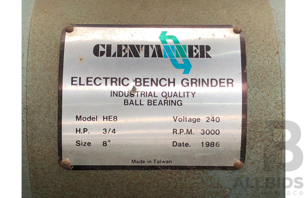 Glentanner 200mm Bench Grinder on Pedestal Stand with Custom Built Mobile Base