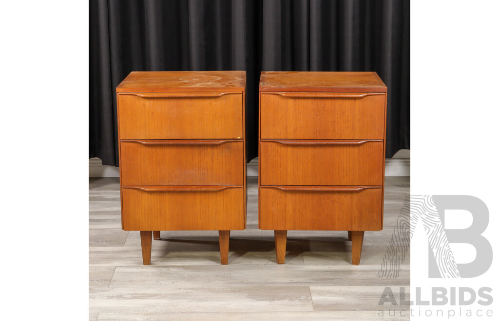 Pair of Teak Veneer Three Drawer Bedsides by Marcob Furniture