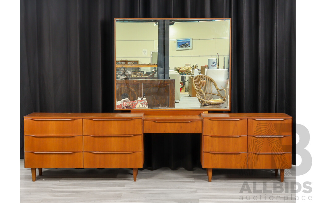 Teak Veneered Mirrored Back 13 Drawer Dressing Chest by Marcob Furniture