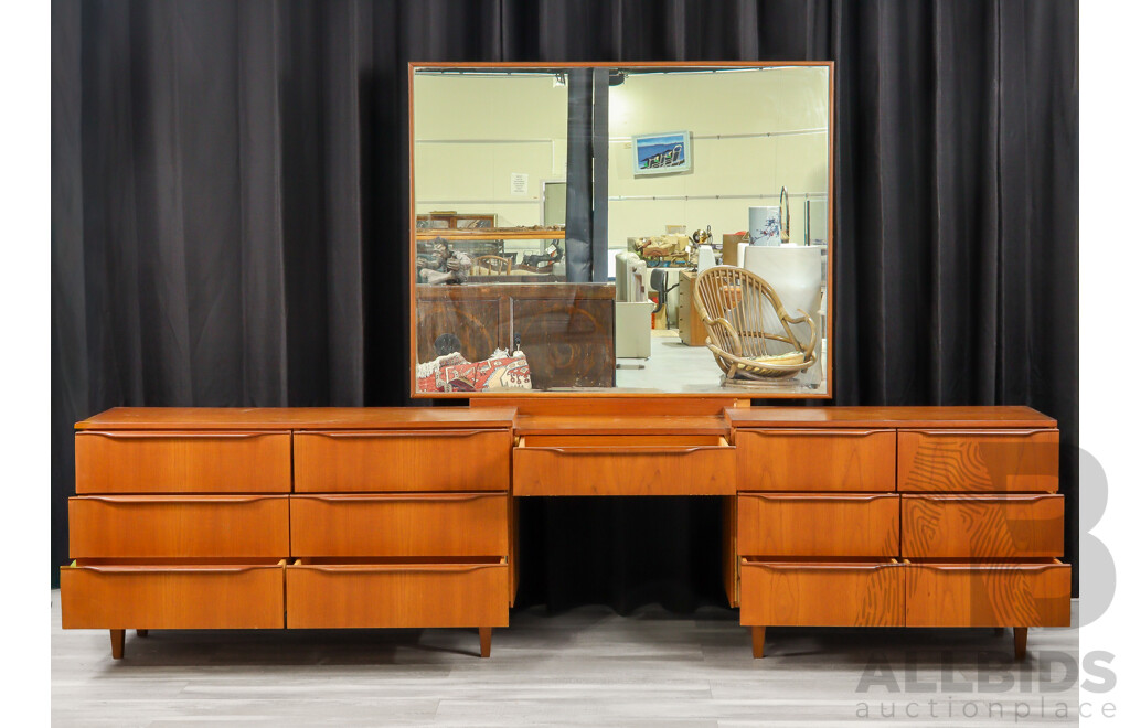 Teak Veneered Mirrored Back 13 Drawer Dressing Chest by Marcob Furniture