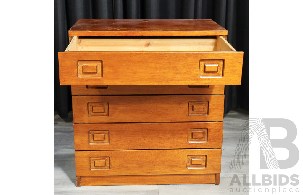Teak Veneered Five Drawer Chest