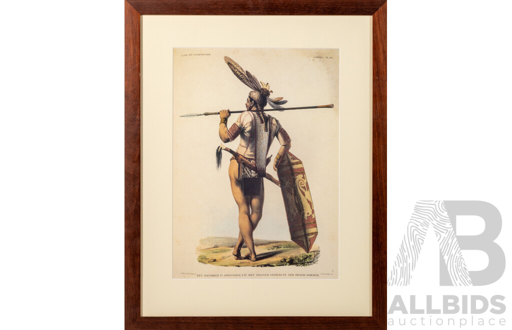 (After) S. Muller & T.C Bruining (19th Century, Dutch East Indies), Dayak in War Dress From Upper Reaches of Dusun River & Warrior of Solor Island, Prints of Original Lithographs, 58 x 46 cm (frames) (2)
