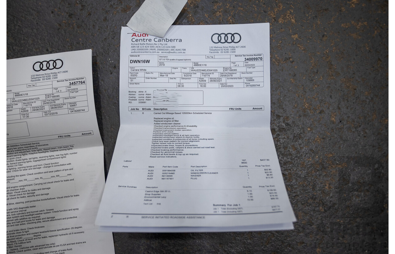 05/2018 Audi Q7 3.0 TDI Quattro (AWD) 4M MY18 4D Wagon Pure White Turbo Diesel 3.0L - 7 Seats