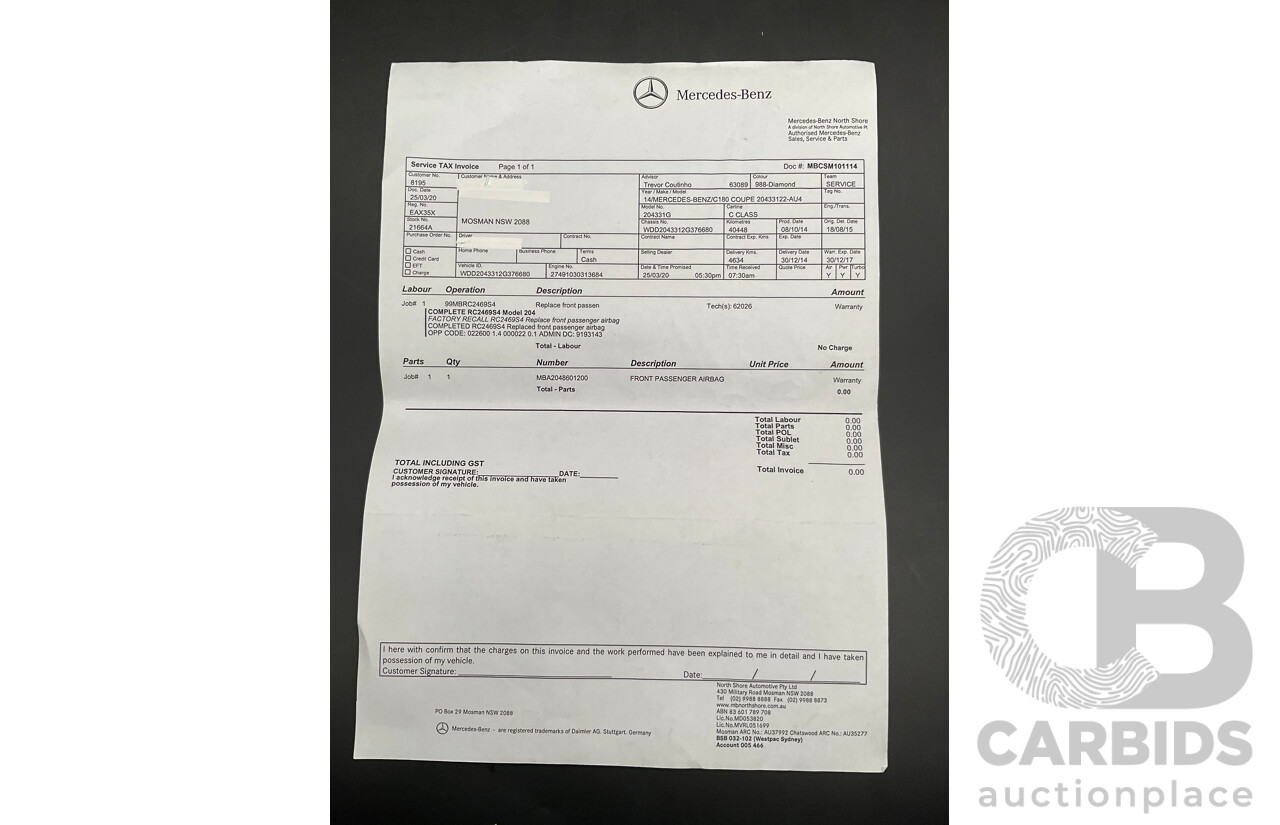 12/2014 Mercedes-Benz C180 W204 MY14 2d Coupe Diamond Silver Metallic Turbo 1.6L
